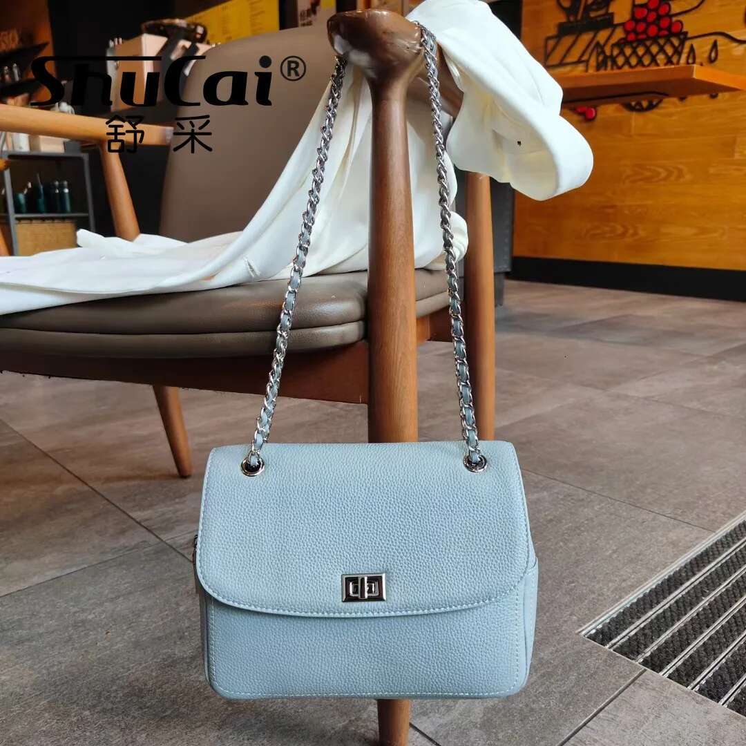 Genuine Leather Chain Small Square Head Layer Cowhide Shoulder Crossbody Bag