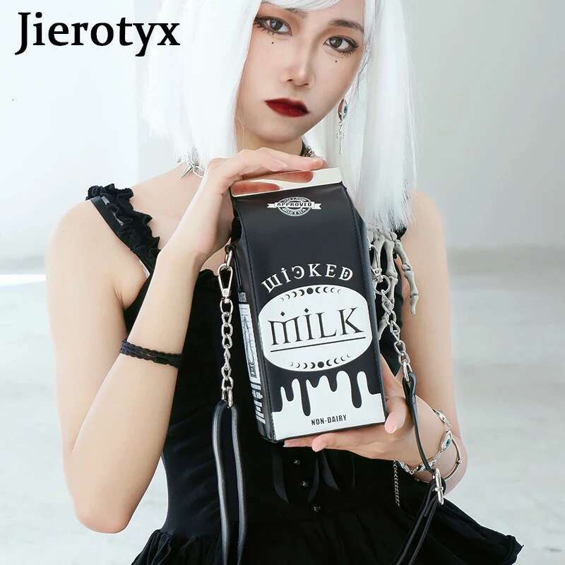 JIEROTYX Milk Box Purses And Handbags For Women Black Haruku Style Female Shoulder Bags Punk Clutch With Chain Gothic Dark