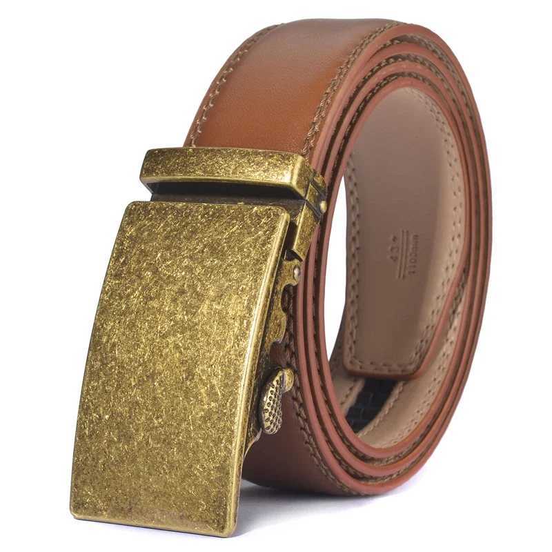 Plyesxale Brown Leather Belt Men 2024 Automatic Buckle Mens Belt For Jeans Vintage Style Mens Belts Luxury Ceinture Homme B9T251107