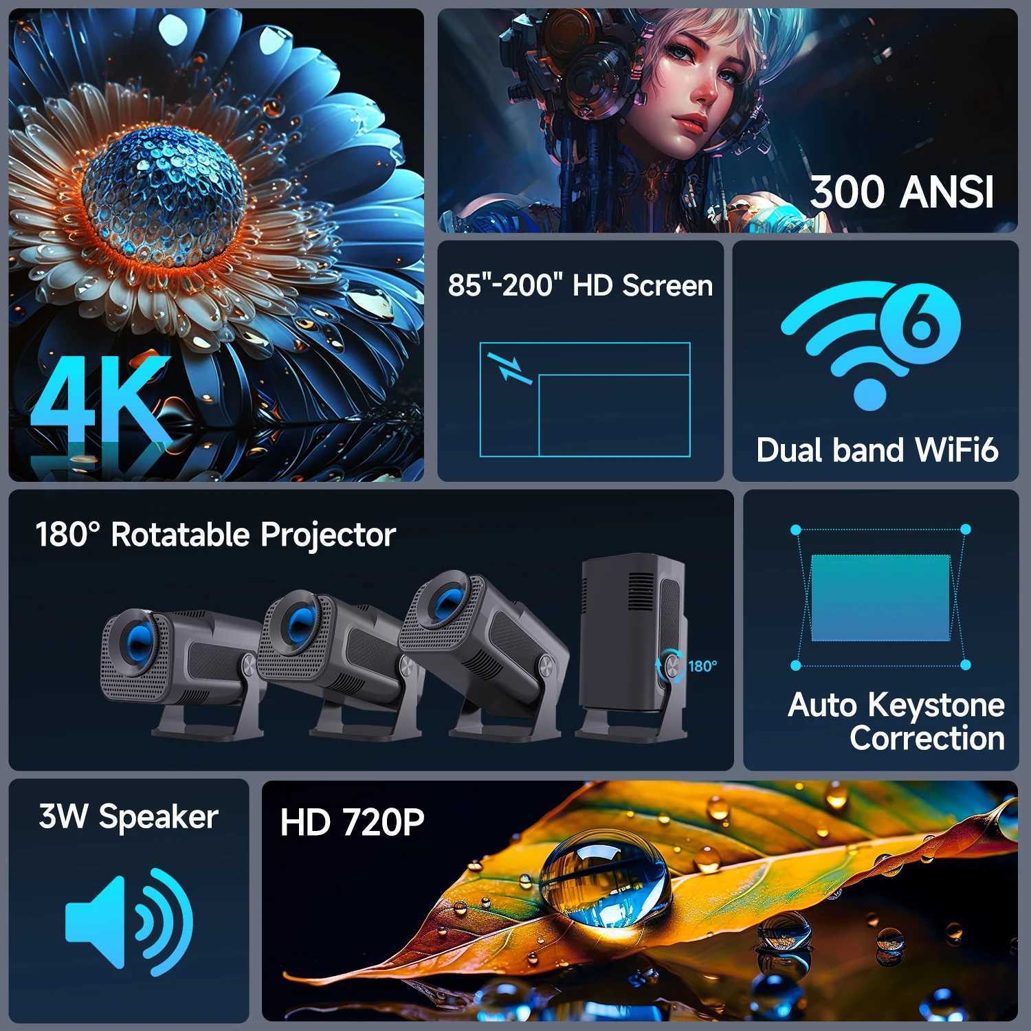 Magcubic HY320 Mini Newly Native 720P Android 11 4K Projector 300ANSI Wifi6 BT5.0 Cinema Outdoor Portable 180 Rotable Projector X250407