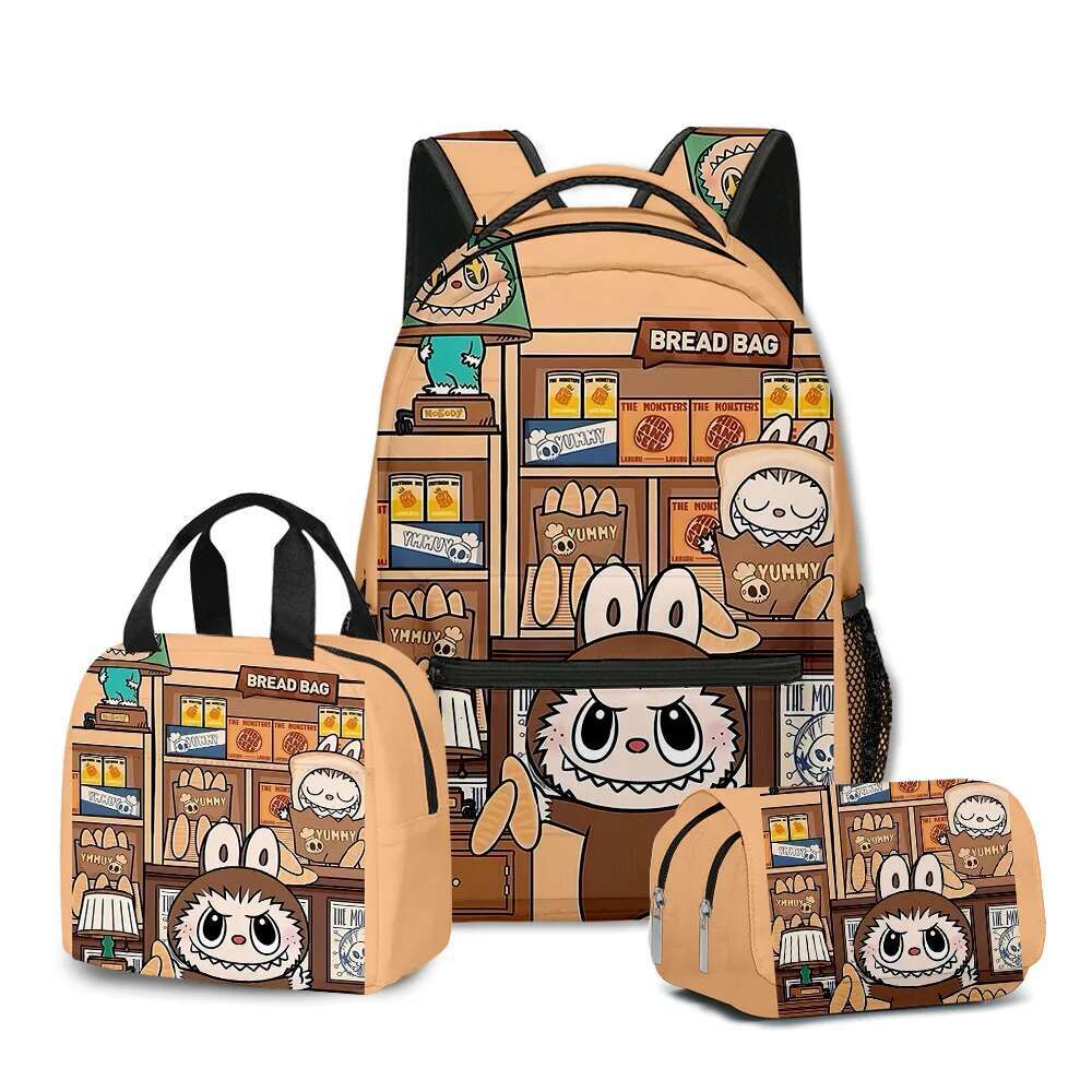 Cartoon Novelty Fashion Cool Labubu 3D Print 3Pcs/Set Student School Bags Laptop Daypack Backpack Lunch Bag Pencil Case