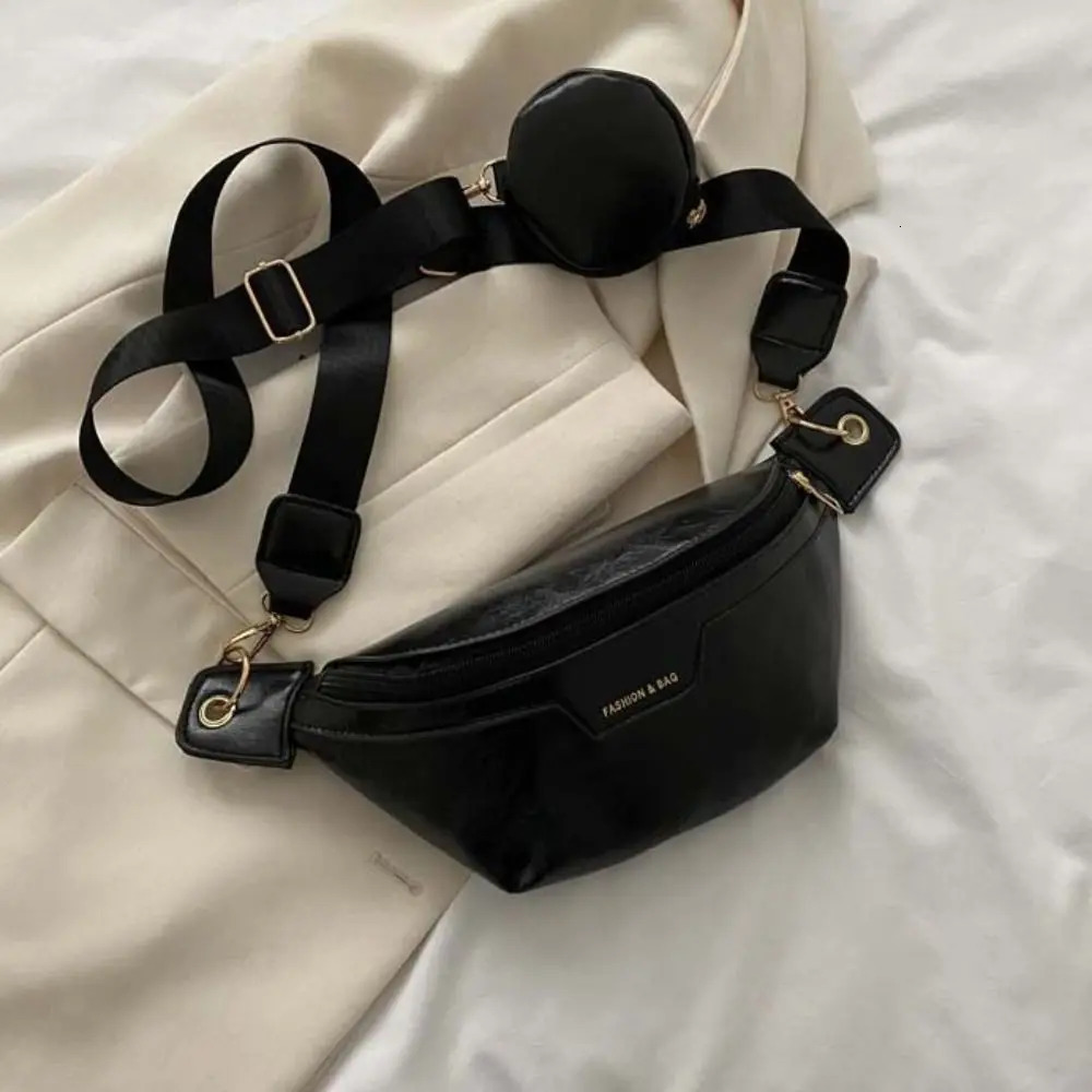 Simple Fanny Bag PU Chest Bag with Coin Wallet Half Moon Bag Ten Font Waist Bag Large Capacity Korean Banana Bag 250402