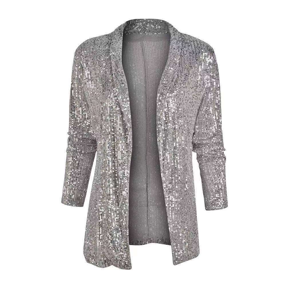 Spring Autumn Cross-Border Trade New Hot-Selling Elegant Solid Color Slim-Fit Casual Sequin Blazer for Women