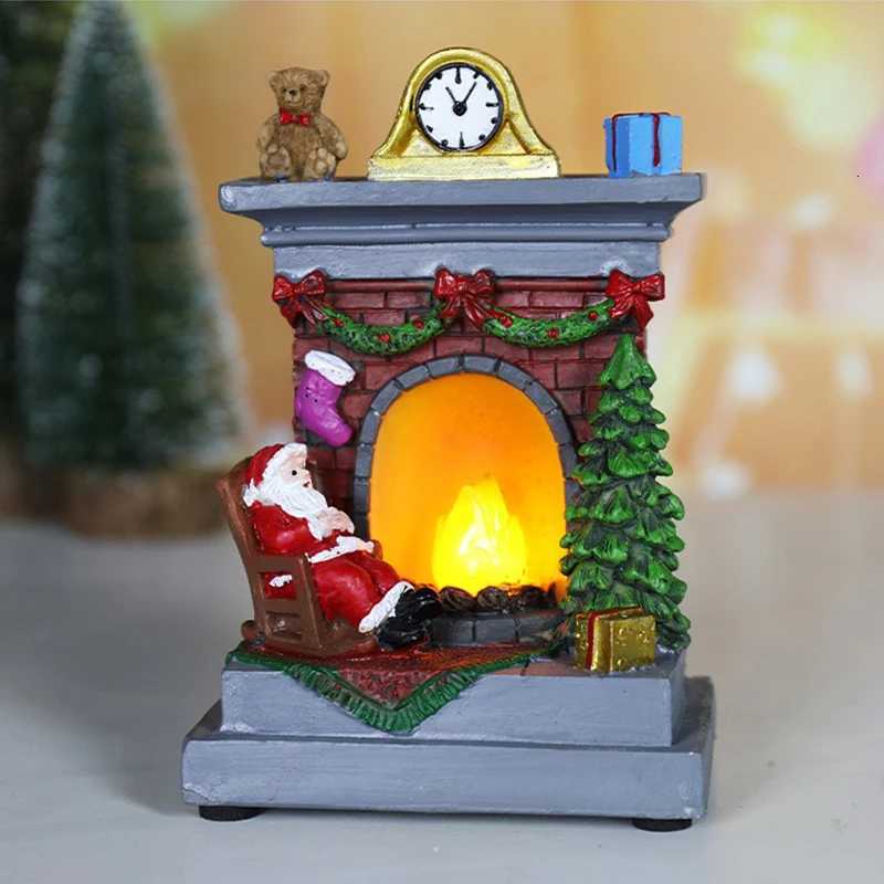 Christmas Glowing Ornaments Santa Claus Snowman Fireplace Resin LED Night Light Christmas Decoration Holiday Kids Toys Gift W251107
