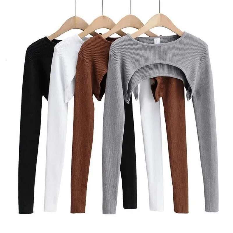 Y2k Aesthetic Clothes O-Neck Black White Sexy Haruku Knitted Tshirt 2024 T-Shirts Women Long Sleeve Crop Top Spring Autumn
