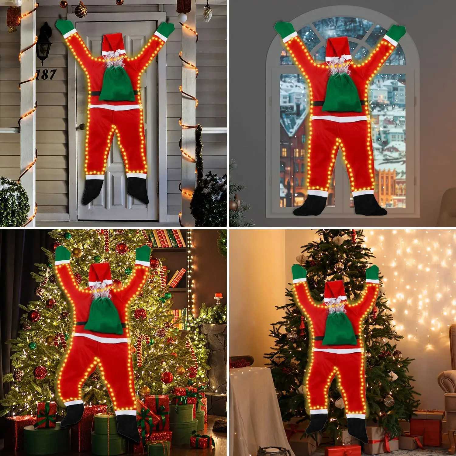 Hanging Santa Claus Outdoor Christmas Decorations Life Size Climbing Santa with Solar Lights for Xmas Window Balcony Roof Decor W251107