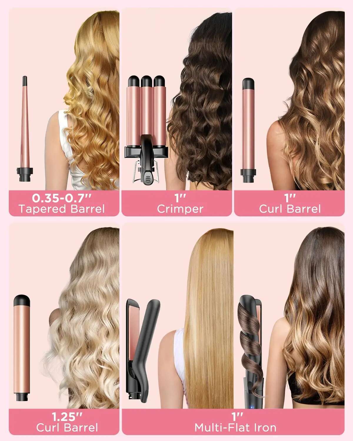 BESTOPE PRO 5 In 1 Iron-Curg Wand Set With Straightener, Barrels Hair Crimper Iron, 3 Ceramic Curg Iro