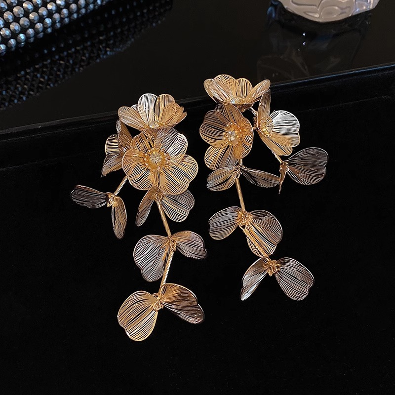 Chic Party Wedding Jewelry Layered Flower Pendants Studded with Imitation Crystal Decorations