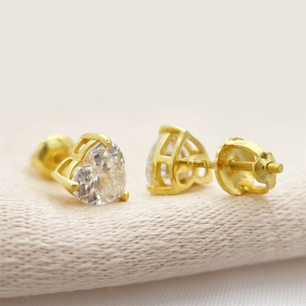 heart shaped cutting moissanite earrings designer for women solid 925 sterling silver stud earrings gold plated mens earring designer jewelry valentin