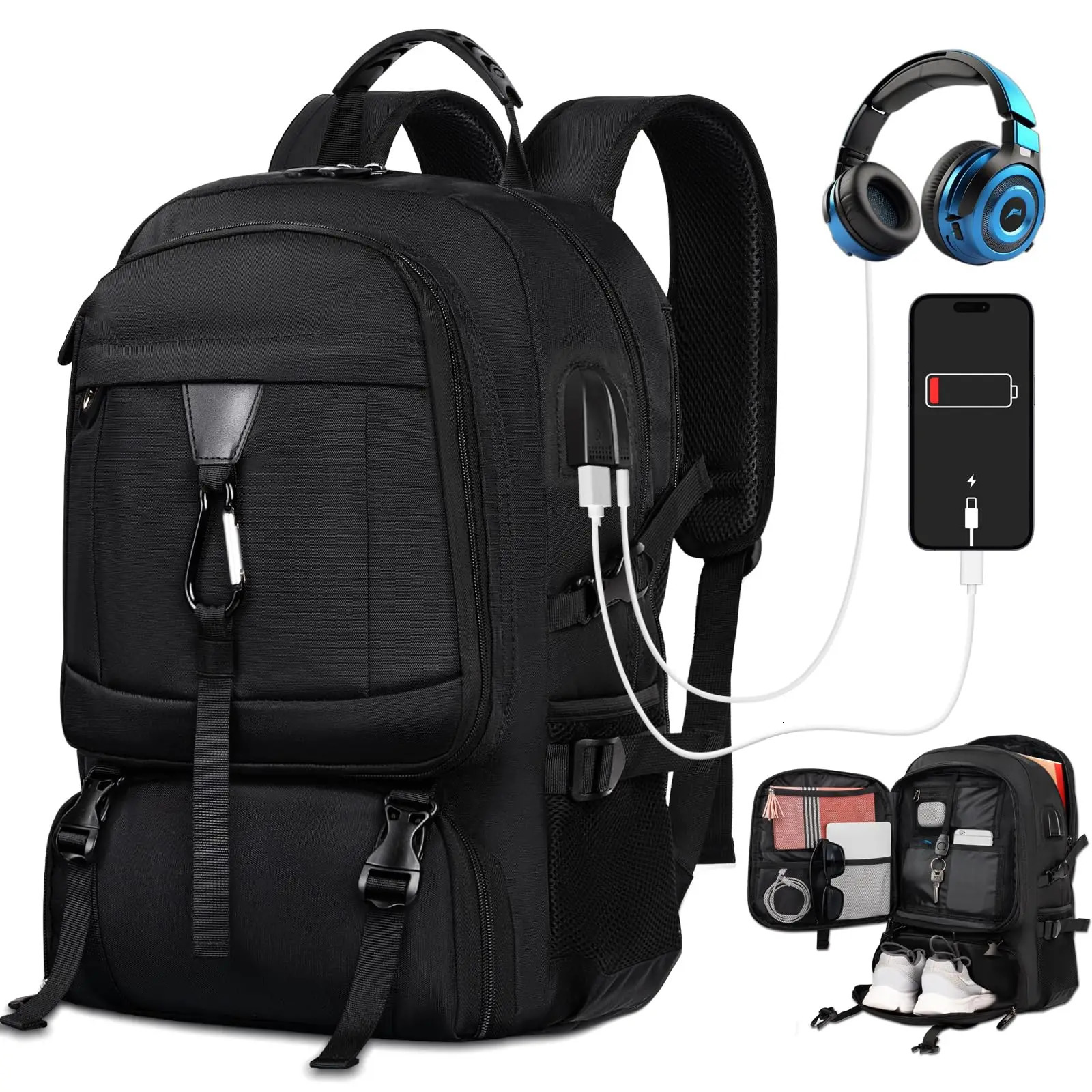 Big Travel Backpack Mens Independent Shoes Company Business Bag Outdoor Sports Waterproof Mens 50L 80L Black Storage Backpack 250402