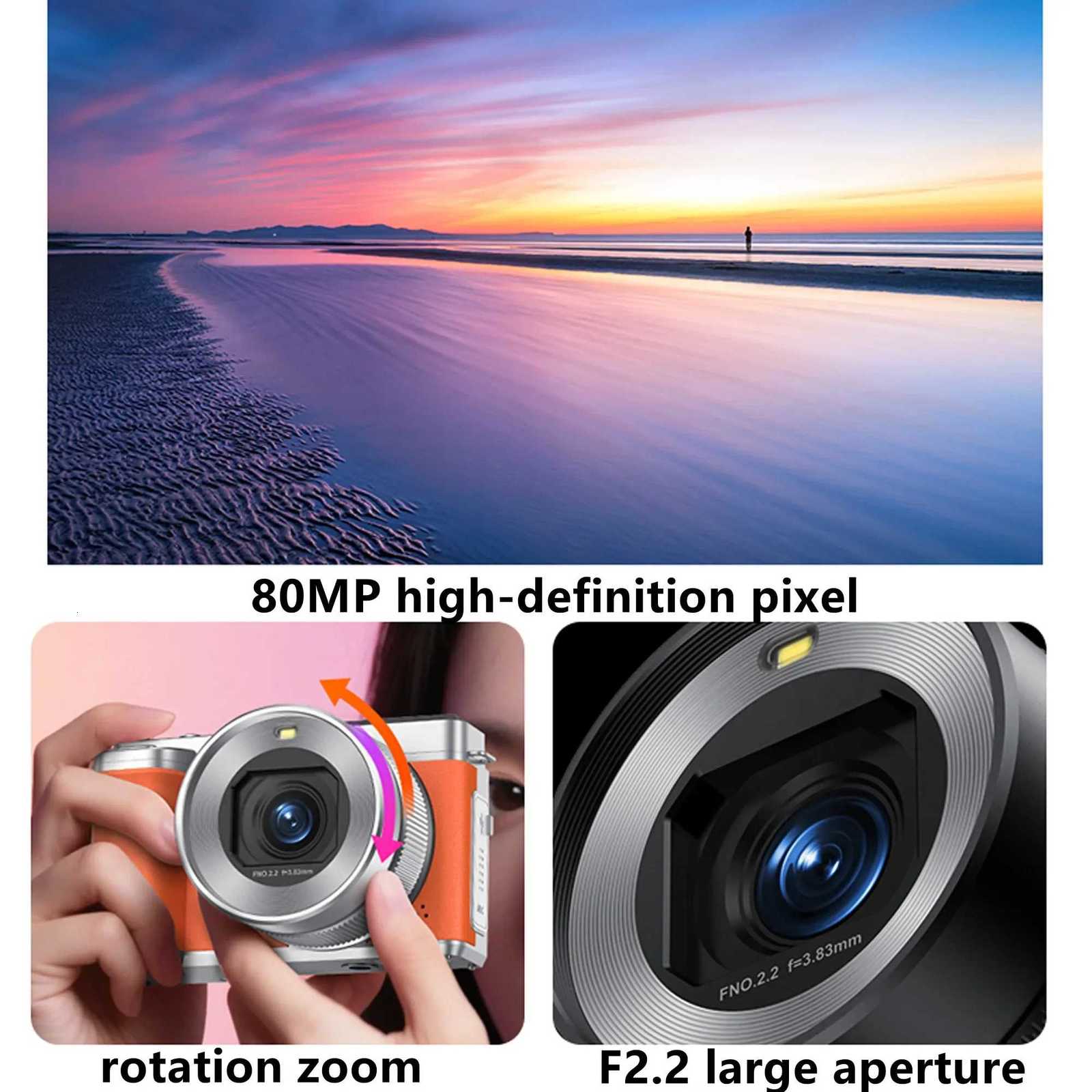 Digital Camera CCD Front and Rear Dual Lens Portable Digital Camera 18X Zoom 5K Vintage Vlog Video Recorder 80MP Selfie CamerasW251107