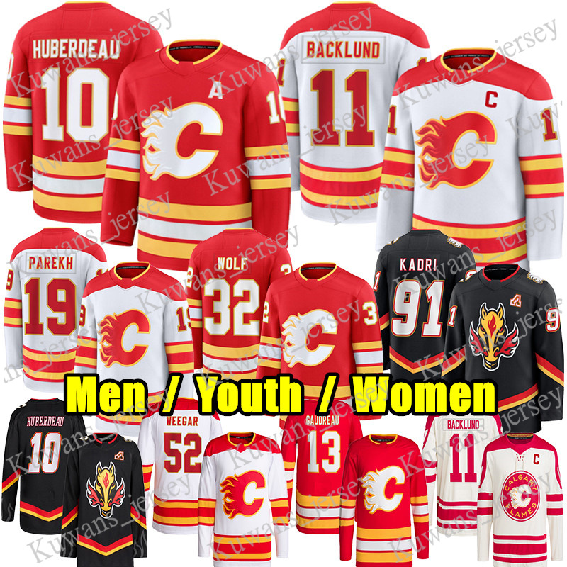 #10 Jonathan Huberdeau calgary hockey jersey flamess jersey #91 Nazem Kadri Dustin Wolf Cooley Mikael Backlund MacKenzie Weegar Zayne Parekh Johnny Gaudreau jersey