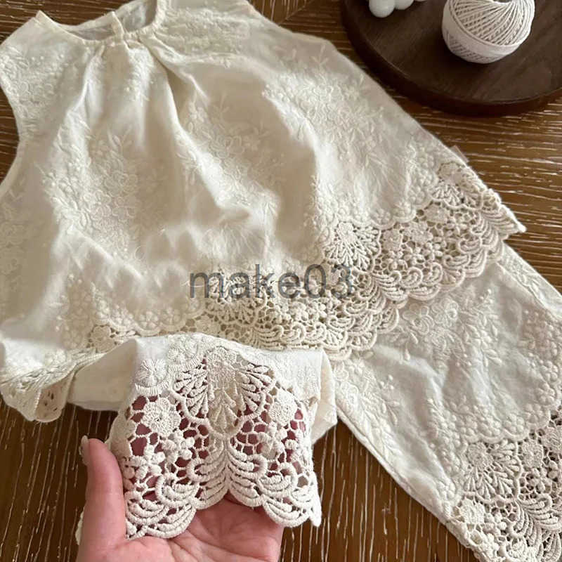 2024 new summer Korean style 2-7-year-old sleeveless cotton embroidered vest+shorts baby girl clothing set J250403