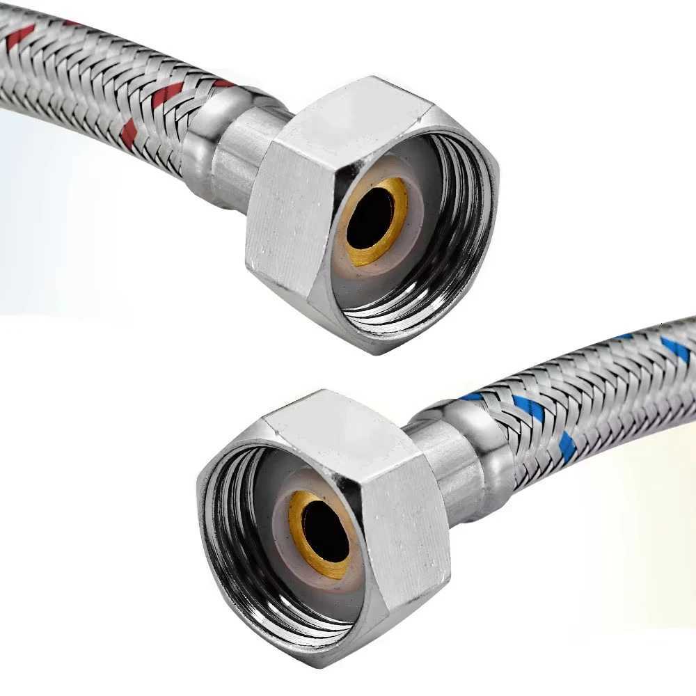 G1/2 1 Pair Stainless Steel ible Plumbing Pipes Cold Hot Mixer Faucet Water Supply Pipe Hoses Bathro Part 50cm Y251107