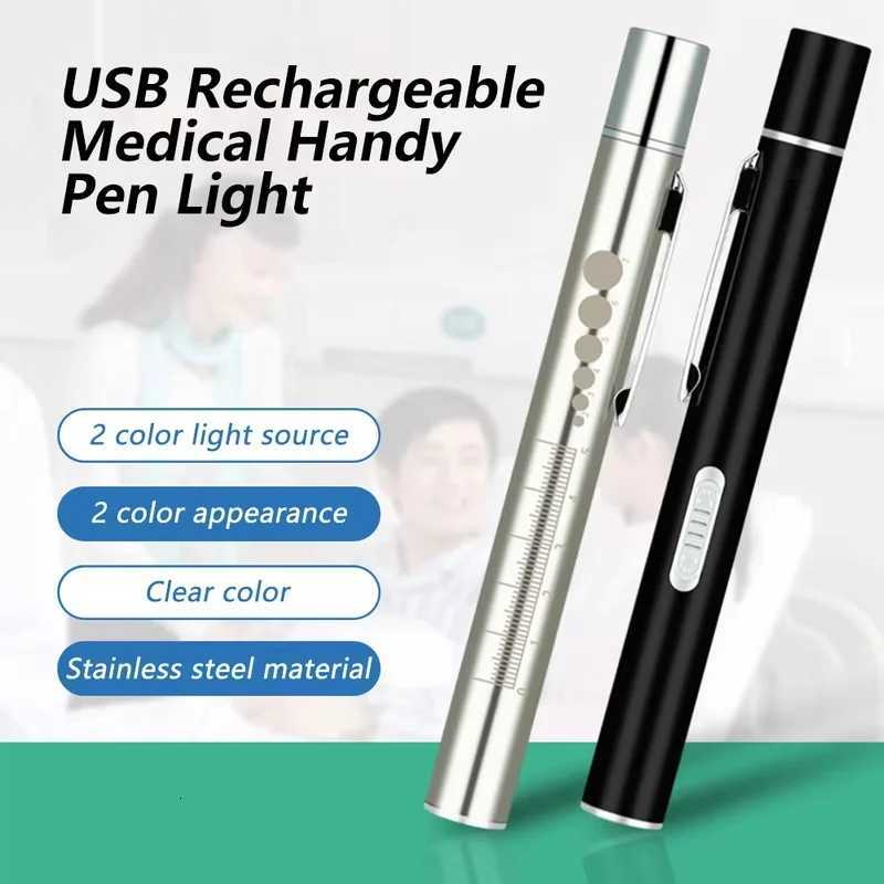 Oral Penlight LED Flashlight Mini Oral Pupil Medical Handy USB Rechargeable Stainless Steel Torch Light Outdoor Fishing ToolW251106