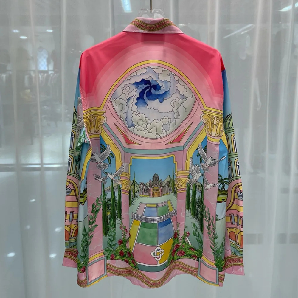 Spring and Autumn Mens Fashion Trendy Retro Digital Printed Casual Loose Short sleeved Shirt 250306