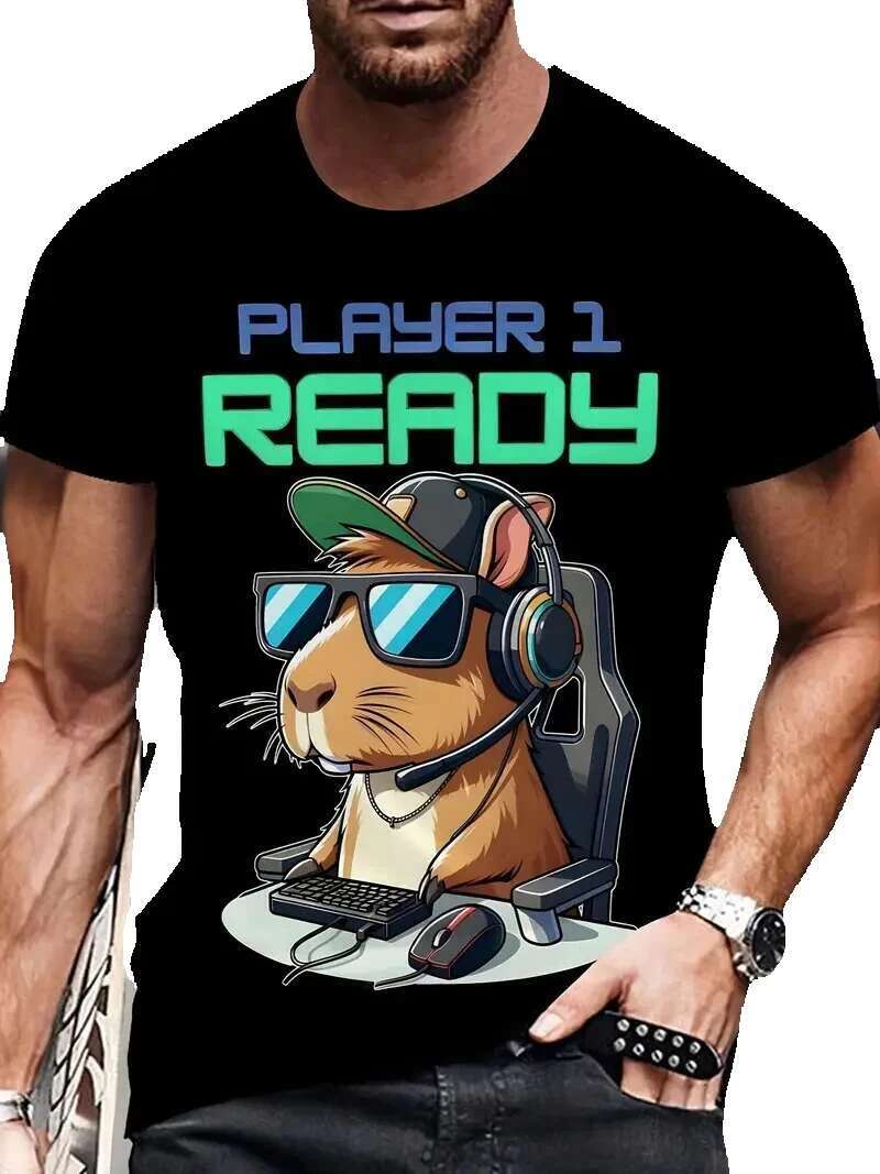 3D Printing Fun Pattern Men's and Women's T-shirts Cute Animals Capybara Summer Casual Fashion Loose Children's T-shirt Top