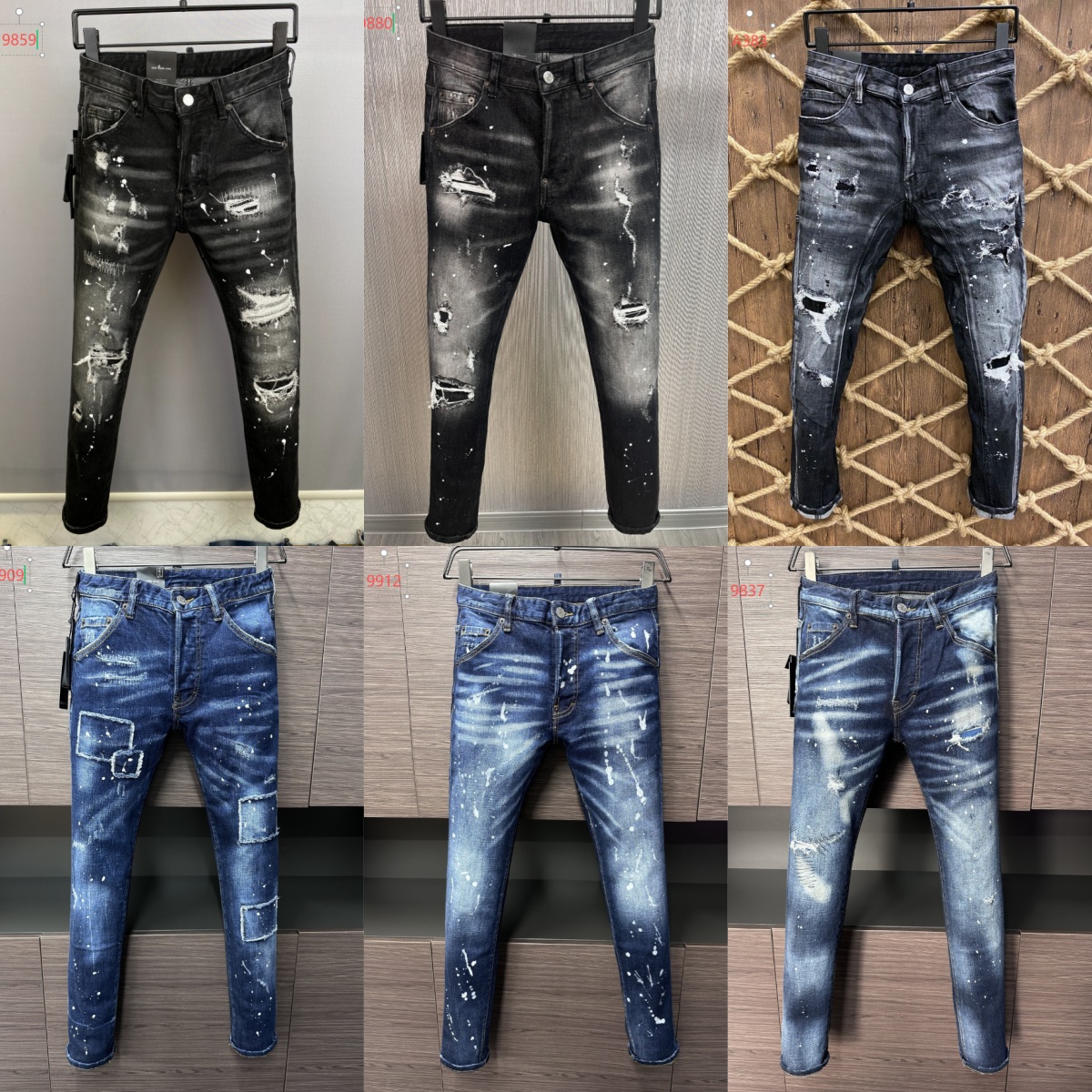 men's jeans Black Hip Hop Rock Moto jeans Design Ripped Distressed Denim Biker for Men 881 designer Embroidery jeans Skinny jeans