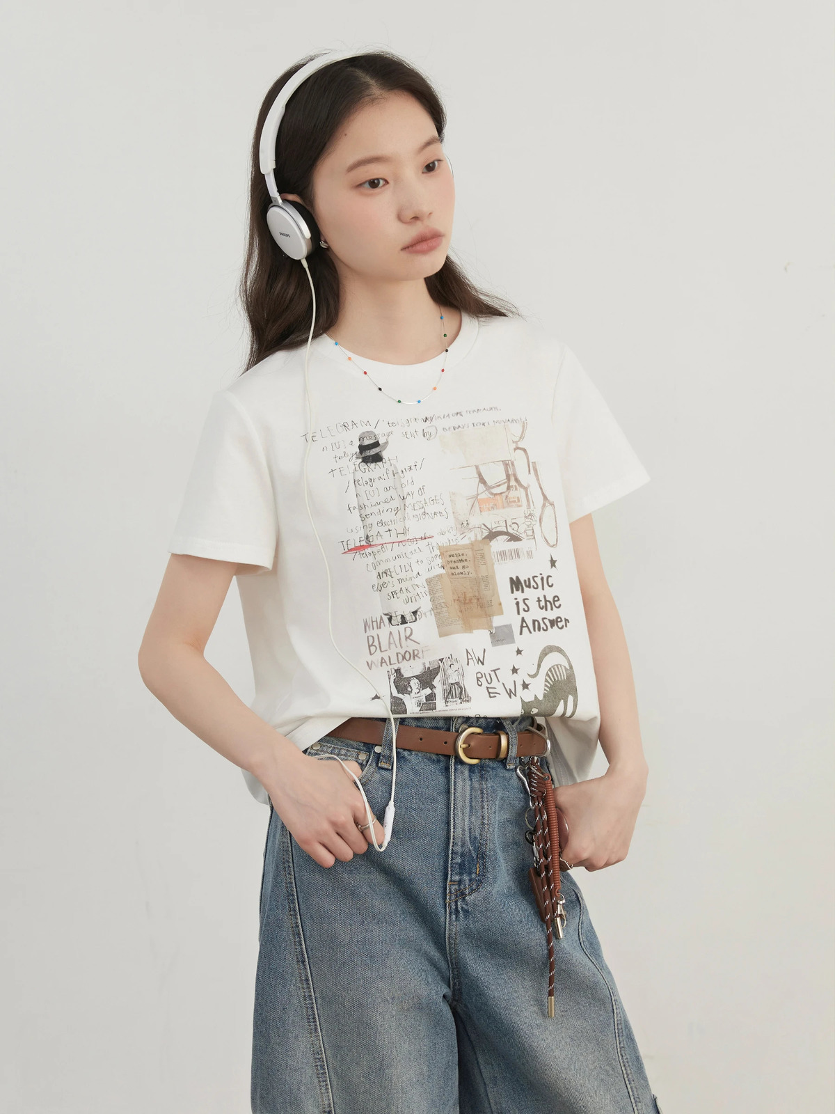 CHIC VEN Womens Tshirt Loose Casual Round Neck Short Sleeve Retro Poster Printing Cotton Girls Top SpringSummer 250407