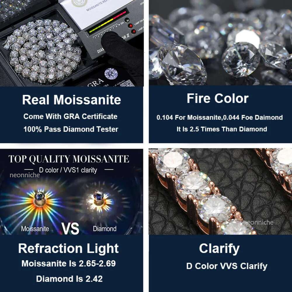 3-4MM Width Designer 14k gold moissanite bracelet necklace Hip-hop tennis sterg sier VVS Moissanite dia cluster Iced out cuban chain for men women