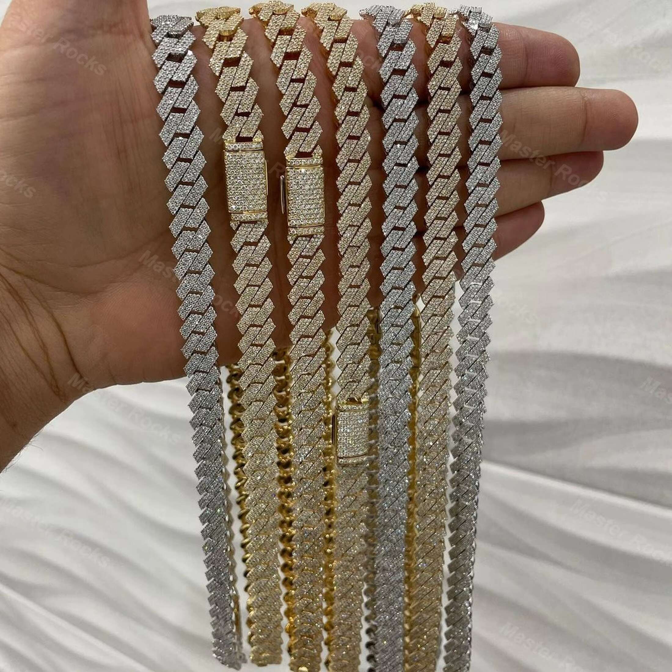 High Quality Sterling Silver Cuban Necklace 15mm 3 Rows Hip Hop Miami Cuban Link Chain VVS Moissanite Diamond