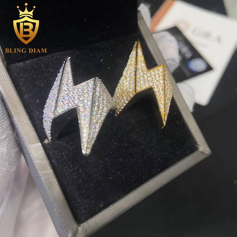 Fashion Lightning Shape S925 Moissanite Rings Iced Out VVS Moissanite Hip Hop Jewelry High Quality Diamond Pass Diamond Test GRA