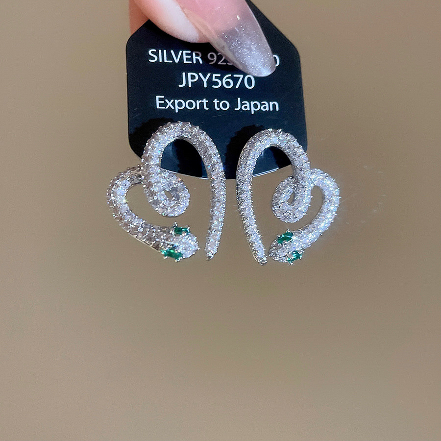 Silver Needle Zircon Snake-Shaped Heart Light Luxury High-End Feel Elegant Versatile Earrings Design Sense Niche Ear Jewelry Wholesale - view 6