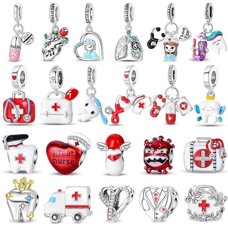 Original 925 Sterling Silver Charm Beads Medical Series Doctor Nurse Caring For Teeth Pendant For Bracelet Fine DIY JewelryXJ251107