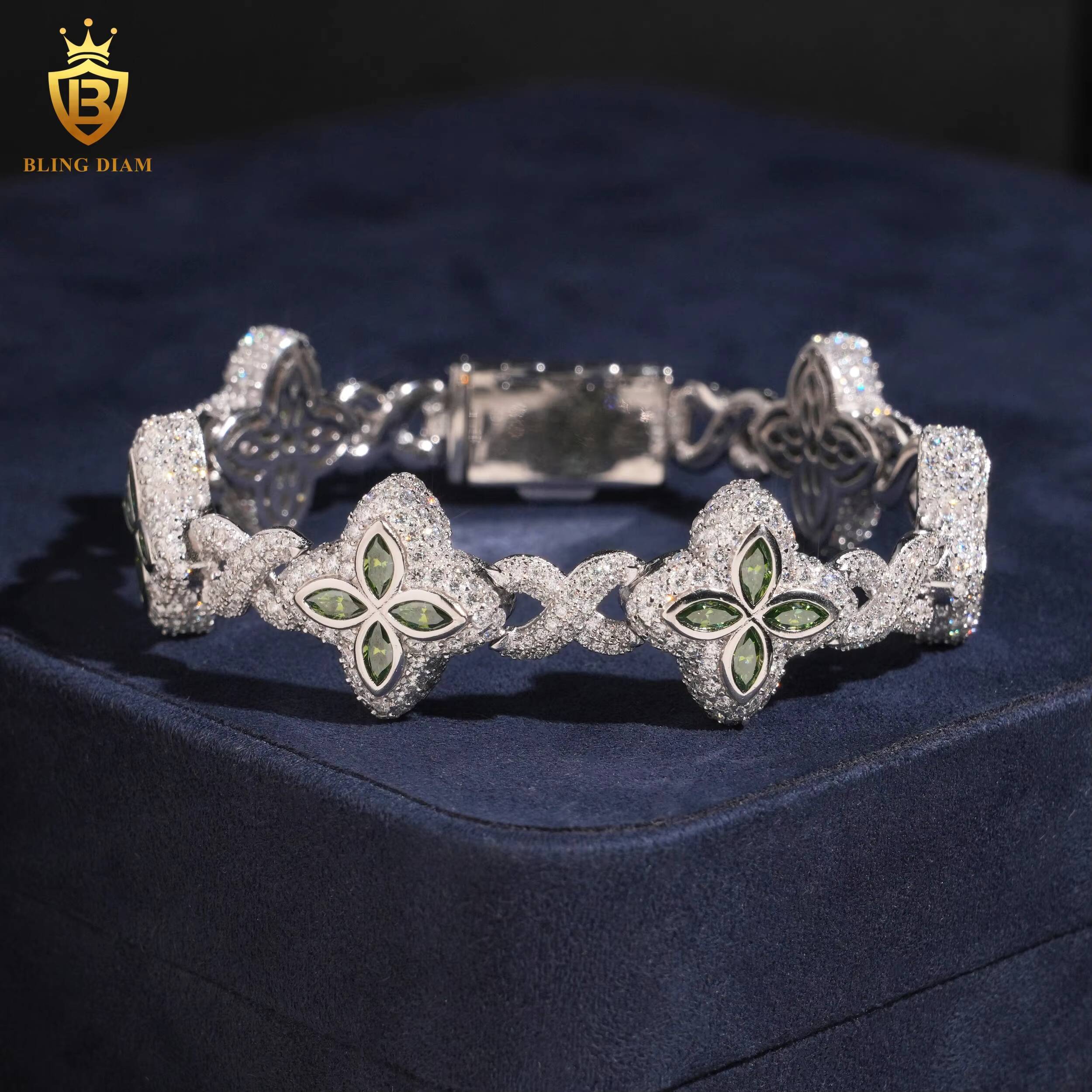 New Moissanite Bracelet 925 Sterling Silver Chain 18mm Olive Green Marquise Cut Moissanite Bracelets Bangles Fashion Jewelry