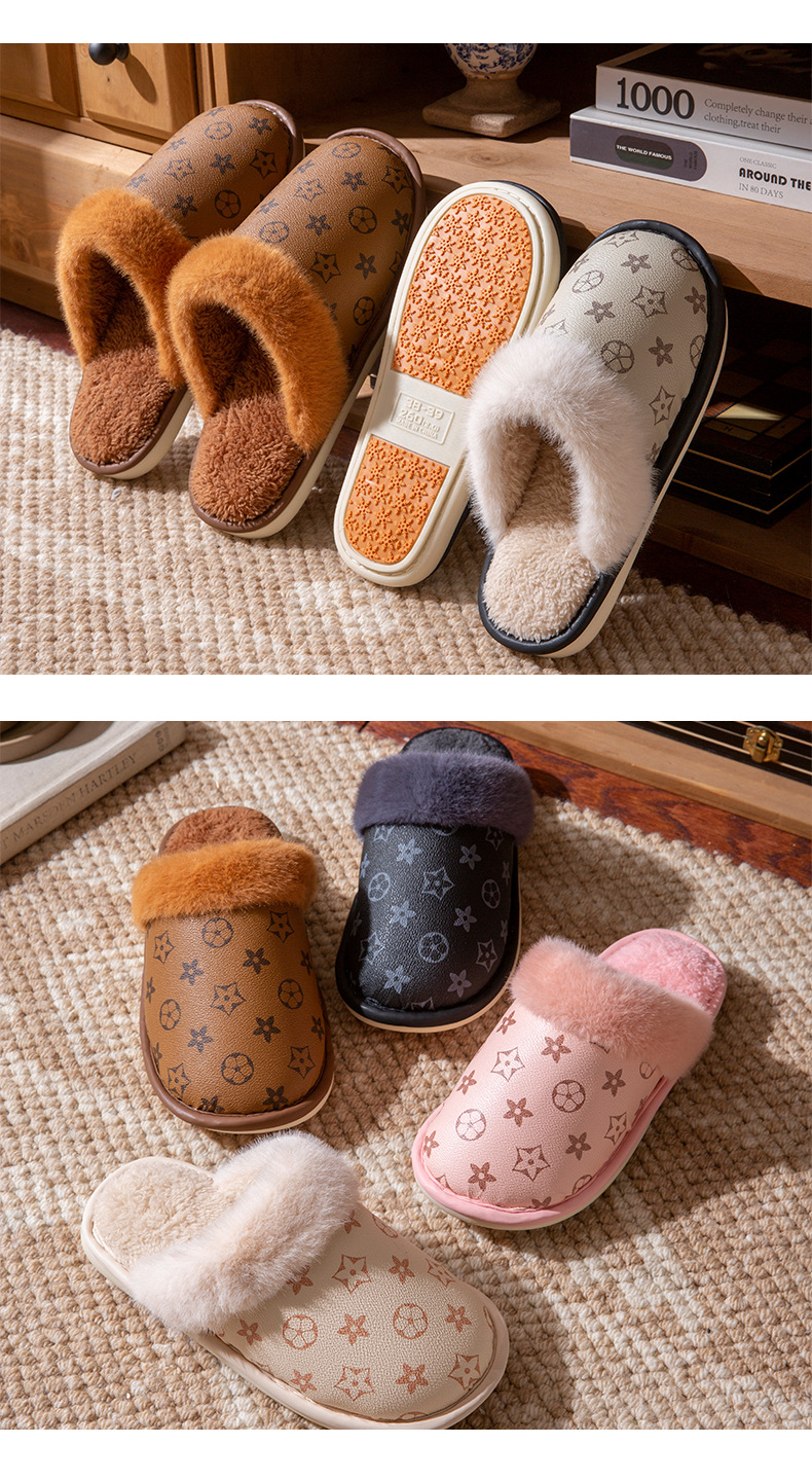 Designer Home Slippers for Men and Women Waterproof Cotton Winter & Autumn Indoor Shoes with Anti-Slip Thickened Fluffy Shoes