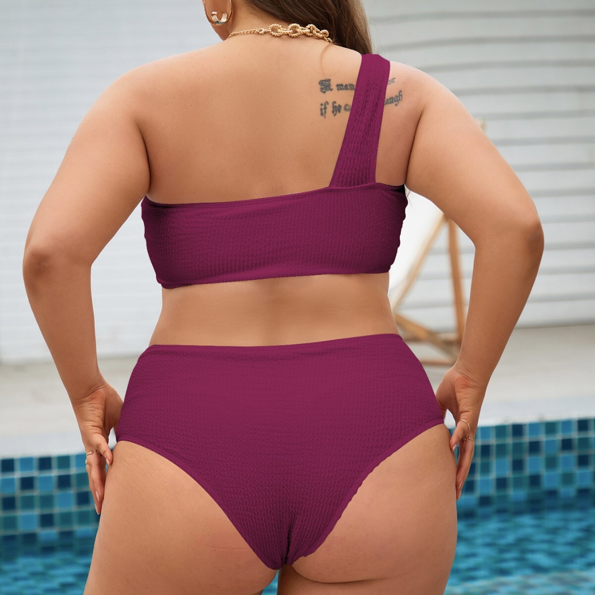 Large size split triangle bikini women's single shoulder solid color conservative fat woman swimsuit women