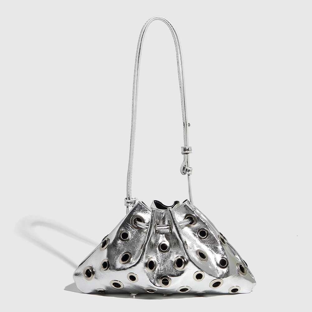 Women Metal Stud Y2k Shoulder Large Capacity Retro Hollow Drawstring Crossbody Bag Shopping Vacation Handbag