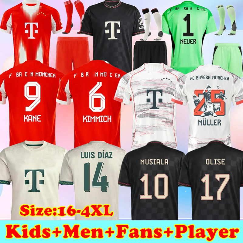 25 26 KANE MUSIALA Soccer Jerseys MULLER OLISE 2025 Home Away 3rd Football Shirts GORETZKA GNABRY DAVIES Fans Player LUIS DIAZ Kids Kit NEUER Child Me