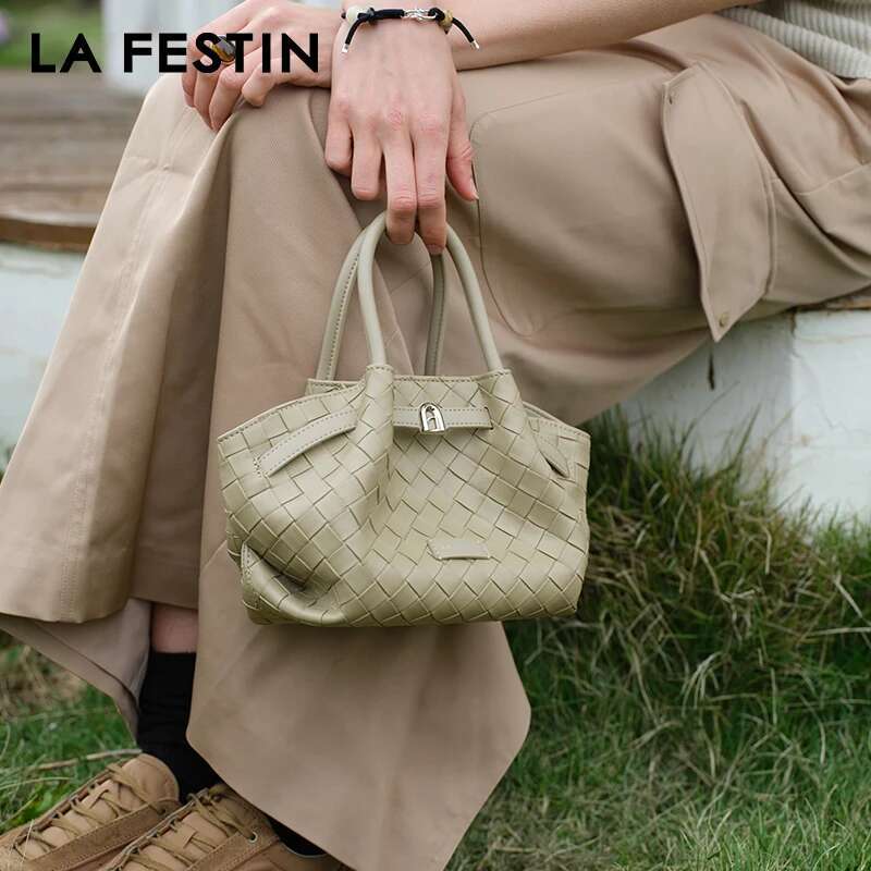 LA FESTIN Original Women's Bag 2025 New Weave Handbag Fashion Shoulder Crossbody Bags Designer Ladies Leather Bag