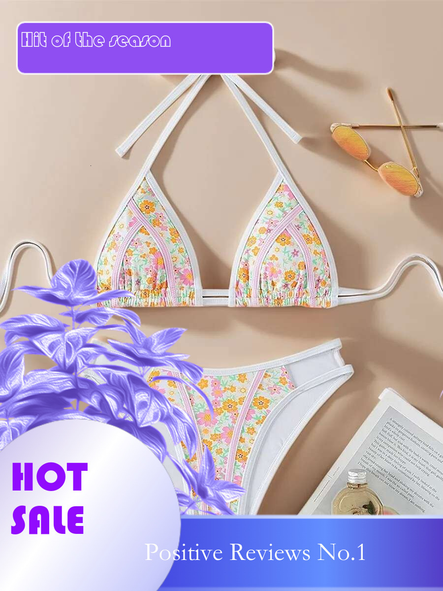 Dongdumaoyi Sexy Pink Floral Print Swimsuit Women Hollow Out High Waist Bikini Set Summer Beach Bathing Suit Two Piece Swimwear Biquini