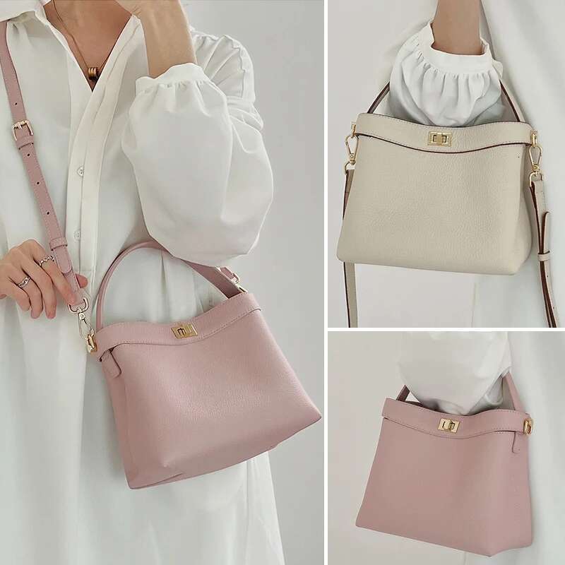Famicare Genuine Leather Bucket Handbag Women Simplicity Crossbody Messenger Lady Fashion Small Square Shoulder Bag New