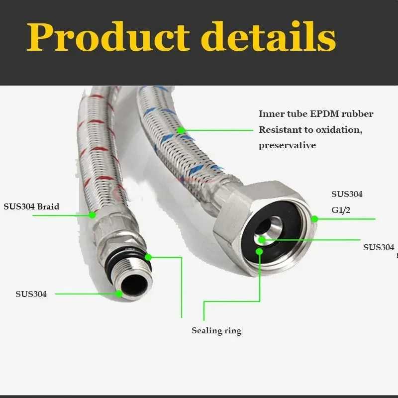 2 Pack 60cm Stainless Steel Hose G1/2 Hot and Cold Mixer Faucet Inlet Pipe Hose Bathro Kitchen Connection Accessories Y251107