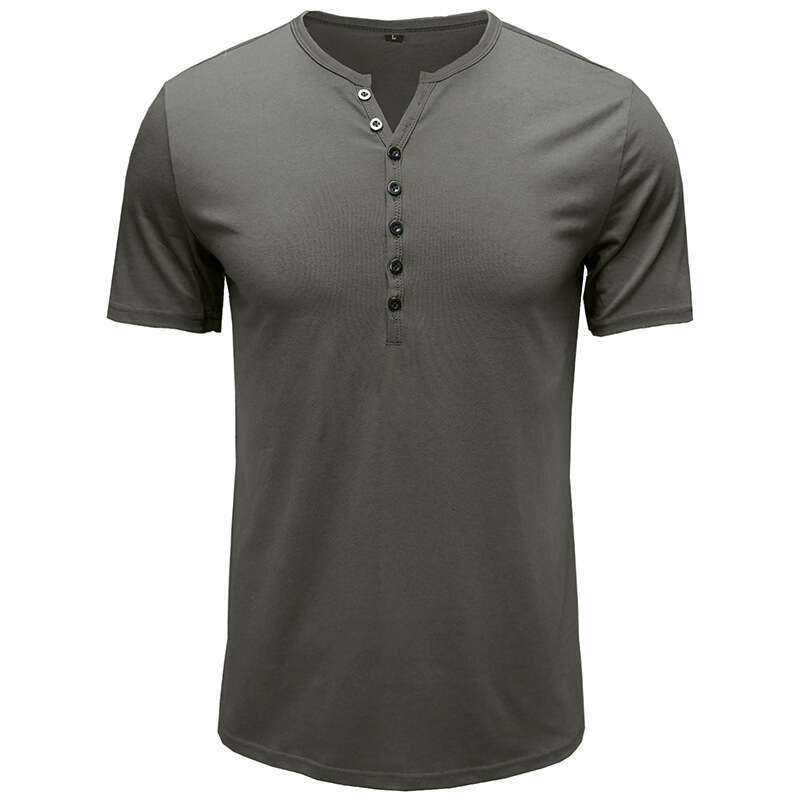 summer clothing, European and American Henry shirt, short sleeved men T-shirt, solid color top, 2025 new casual fashion trend clothing