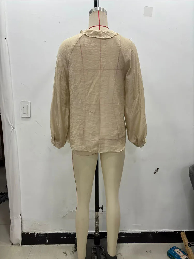 Womens Summer Shirt Top Fashion Solid Vneck Layered Ruffle Bow Elegant Street 250407