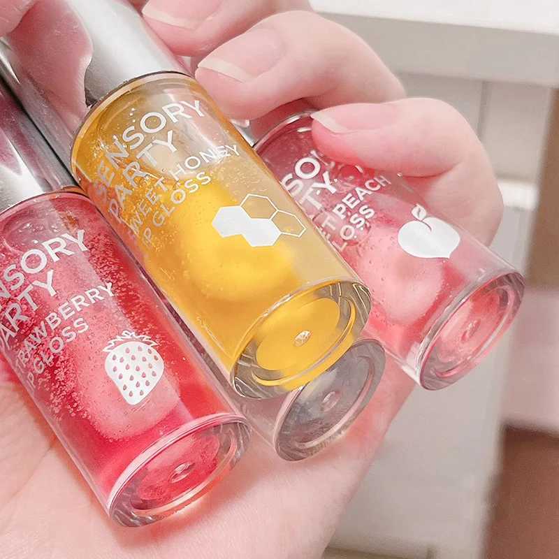 Fruit crystal jelly lipstick peach moisturizing plump lipstick transparent glass lip gloss lipstick W250407