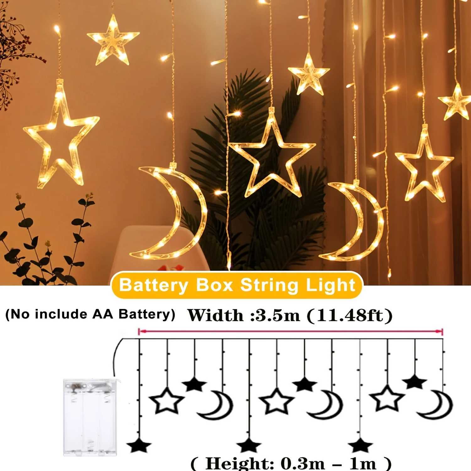 Star Moon String Light Battery Power Christmas Garland Fairy Lamp 35m LED Curtain Light for Garden Wedding Party Festival Decor W251107