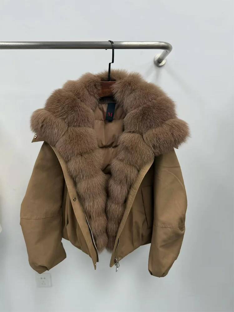 New Fashion Winter Casual Puffer Jackets Natural Fox Fur Collar Coat Short Goose Down Jacket Luxury Women Parkas Clothing