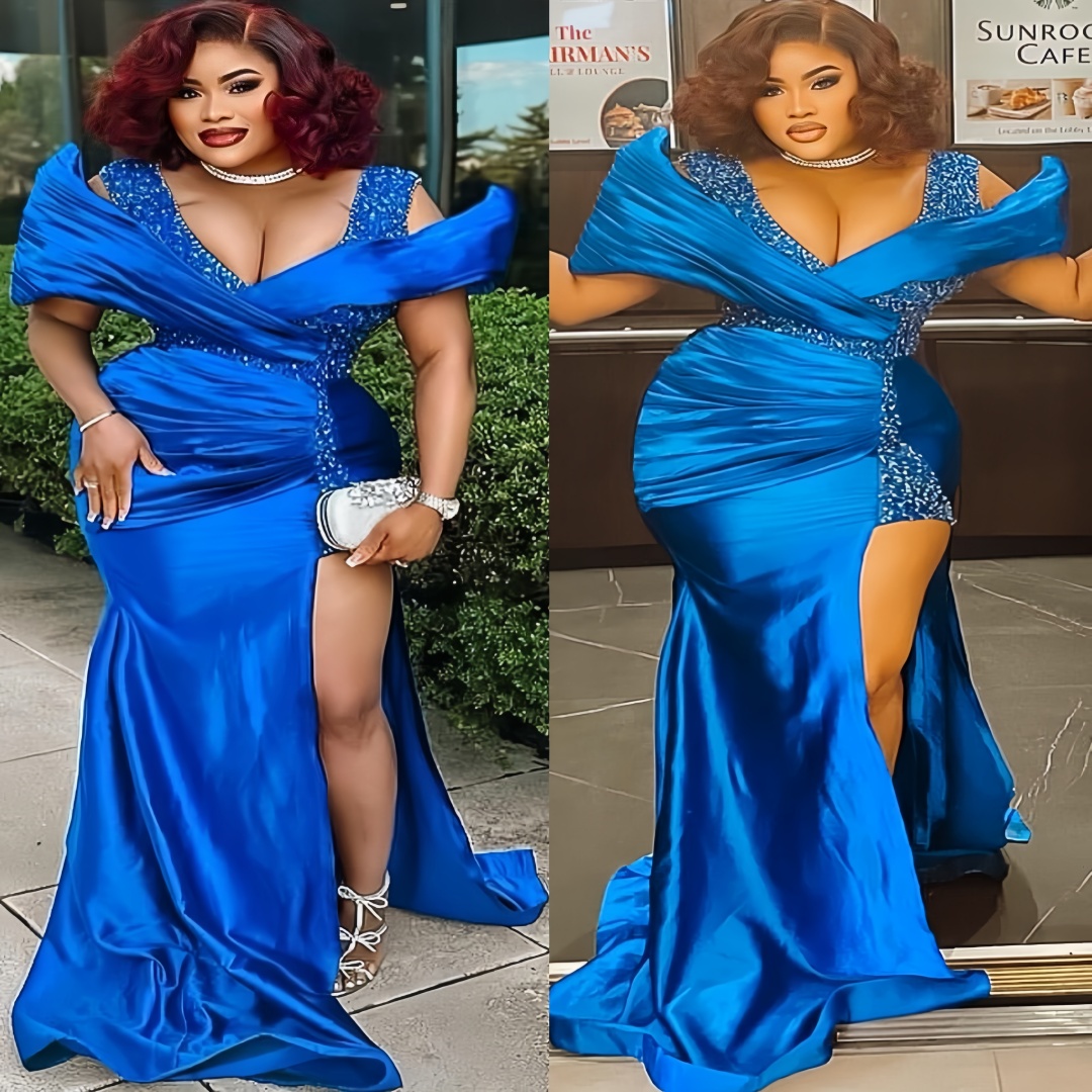 Aso Ebi Royal Blue Mermaid Prom Dresses 2026 Deep V-neck High Split Evening Formal Party Second Birthday Engagement Gowns Plus Size Dress For Special 