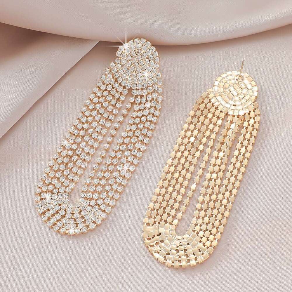 2024 light high-end super sparkg full dia fashionable and simple tassel banquet earrings