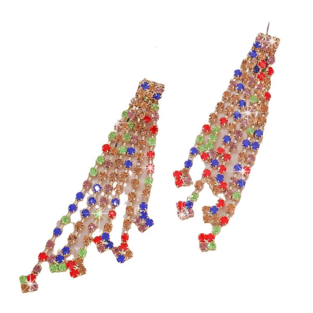 Advanced, fashionable, simple, colorful rhie tassel earrings, banquet street photography, internet celebrity, exaggerated earrings