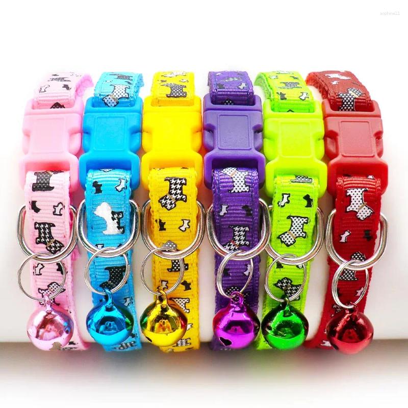 Update Pet Supplies Personalized Cartoon Print Adjustable Dog Collar With Bell Accessories Plastic Square Clasp Traction