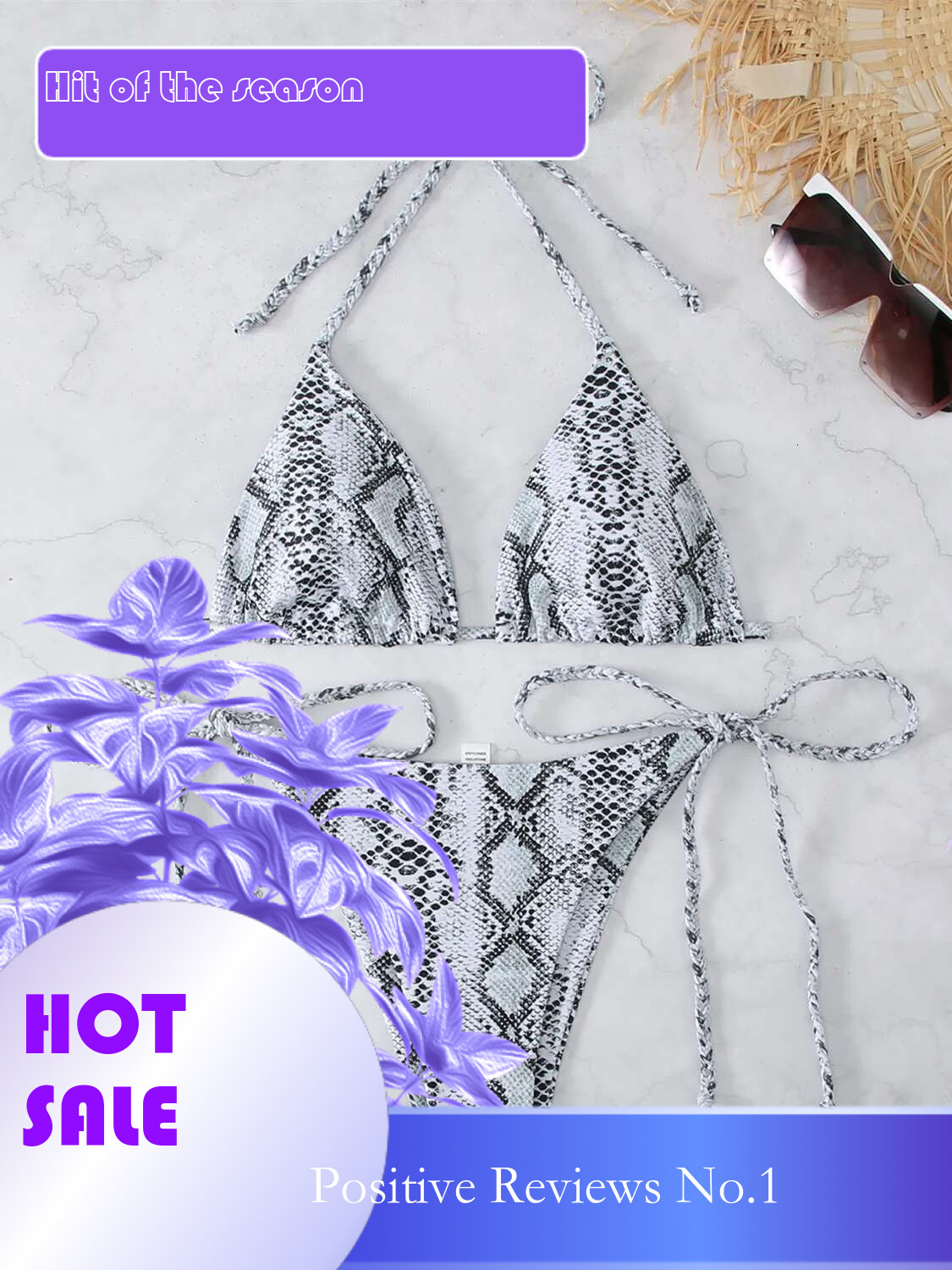 Dongdumaoyi Sexy White Snakeskin Print Bikini Set Women Push Up Tis Side Thong Swimsuit Brazilian Lace Bathing Suit Micro Swimwear