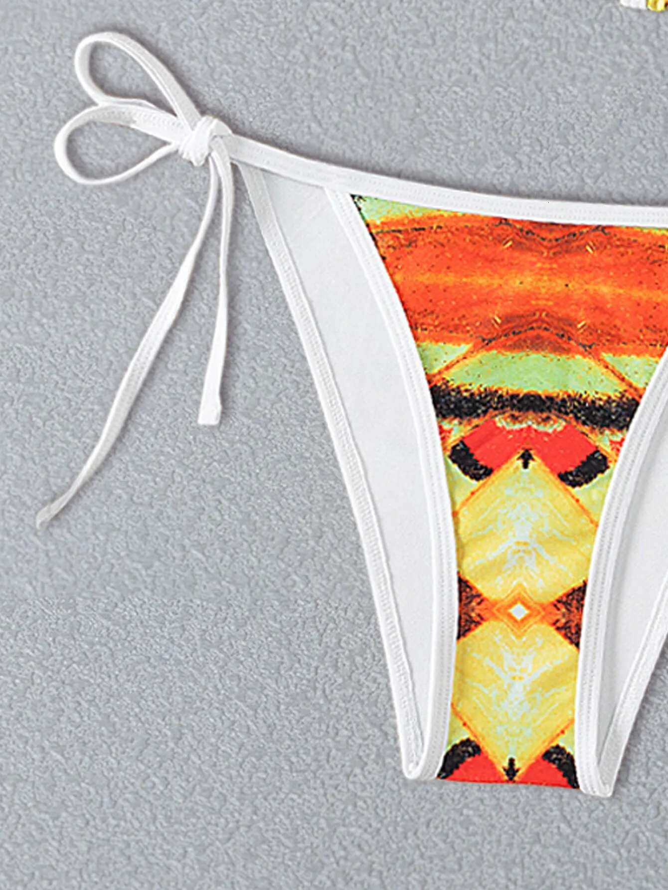 Dongdumaoyi Sexy Orange Tie Dye Print Bikini Set Women Halter Push Up Bra Side Bandage Thong Swimwear Bathing Suit Micro Swimsuit