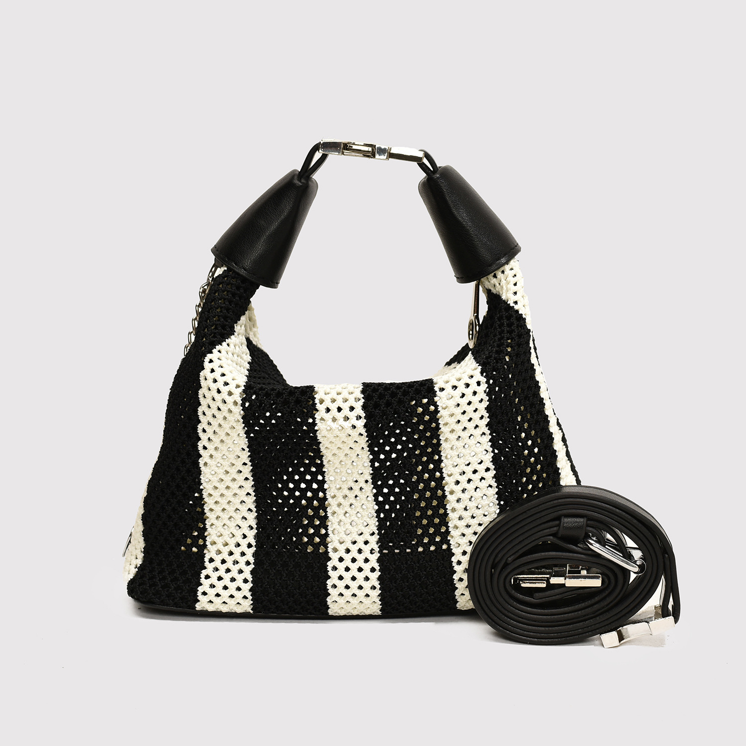 2025S Designer Women S Bag Summer Bucket Bag High End Exquisite Women S New Black And White Striped Hand Held Armpit Bag
