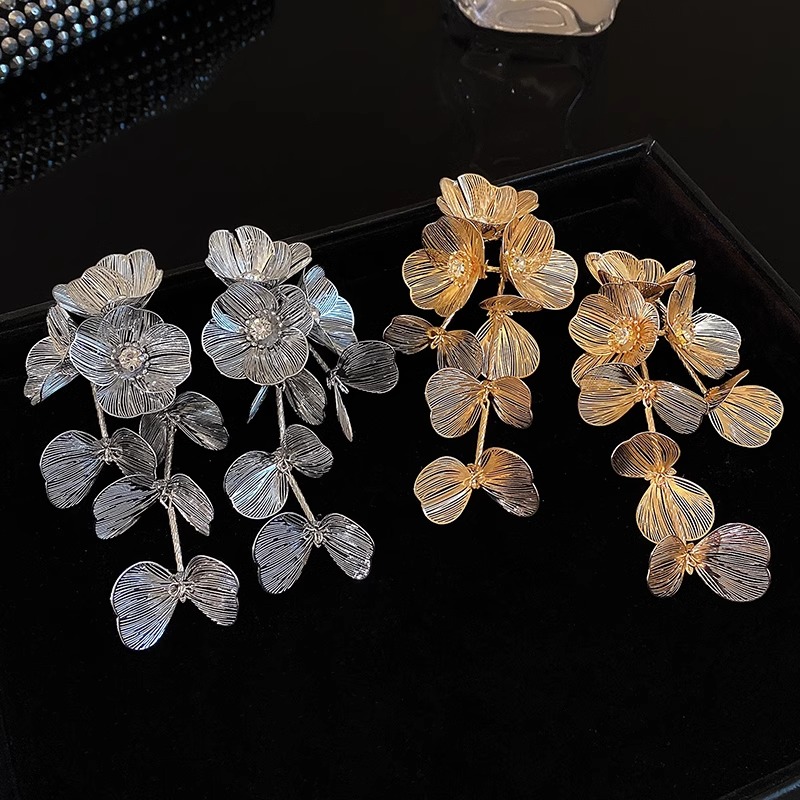 Chic Party Wedding Jewelry Layered Flower Pendants Studded with Imitation Crystal Decorations